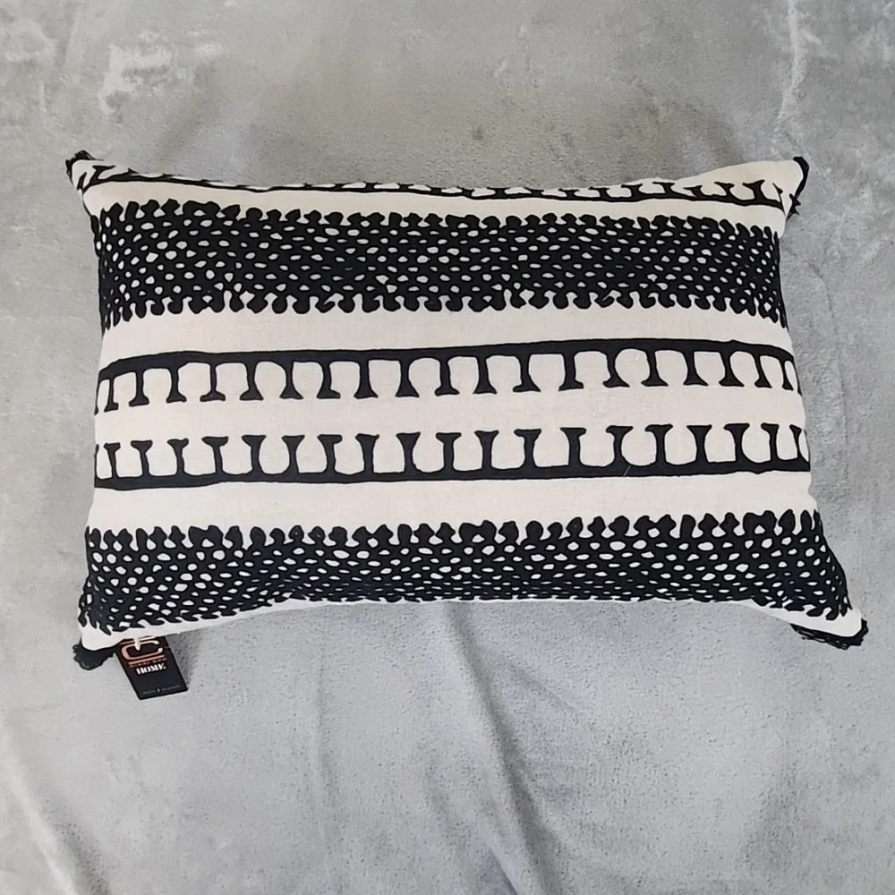 Nikki Chu Pillow  16x24 Cream Black Geometric‎ Shape Home Decor